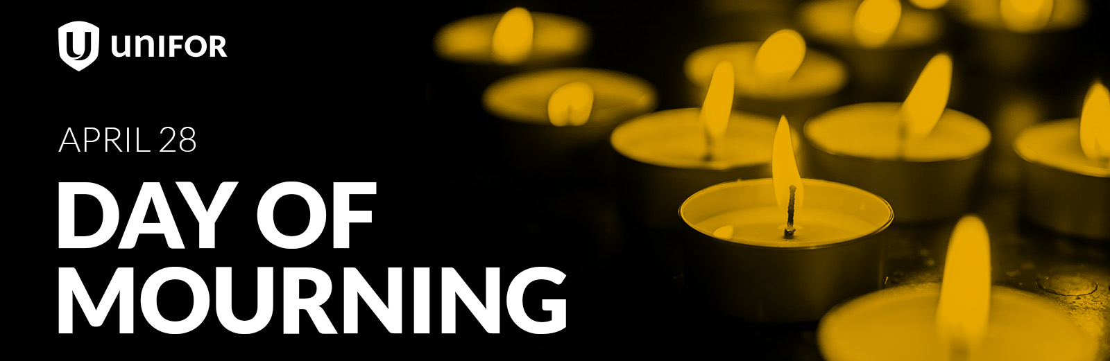 Unifor Logo April 28 Day of Mourning with candles burning
