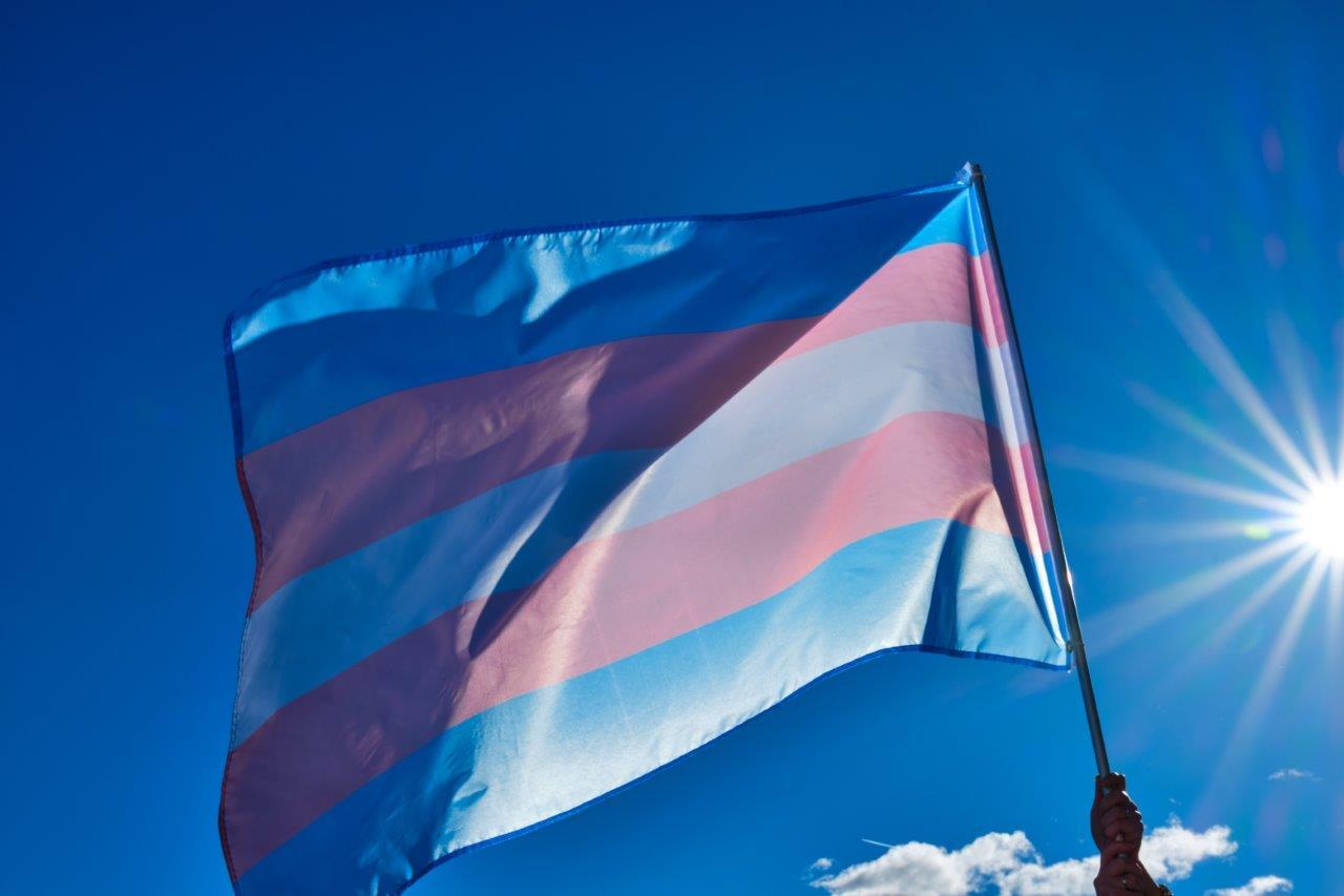 trans flag flying in the wind