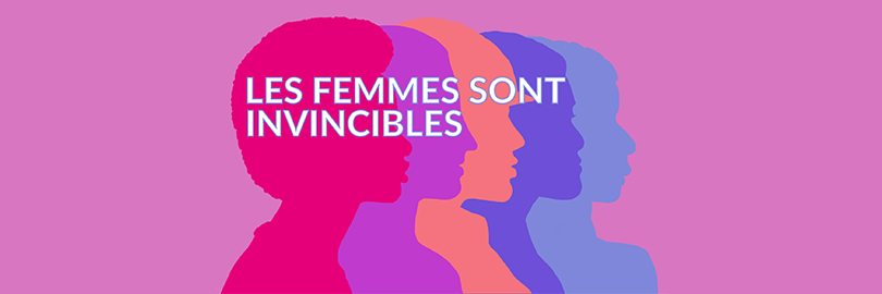 Cinq silhouette féminines avec le text «Les femmes sont invincibles. »